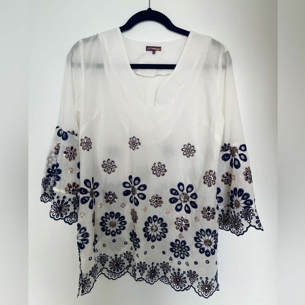 Glitter Eyelet Sequin Tunic Shirt